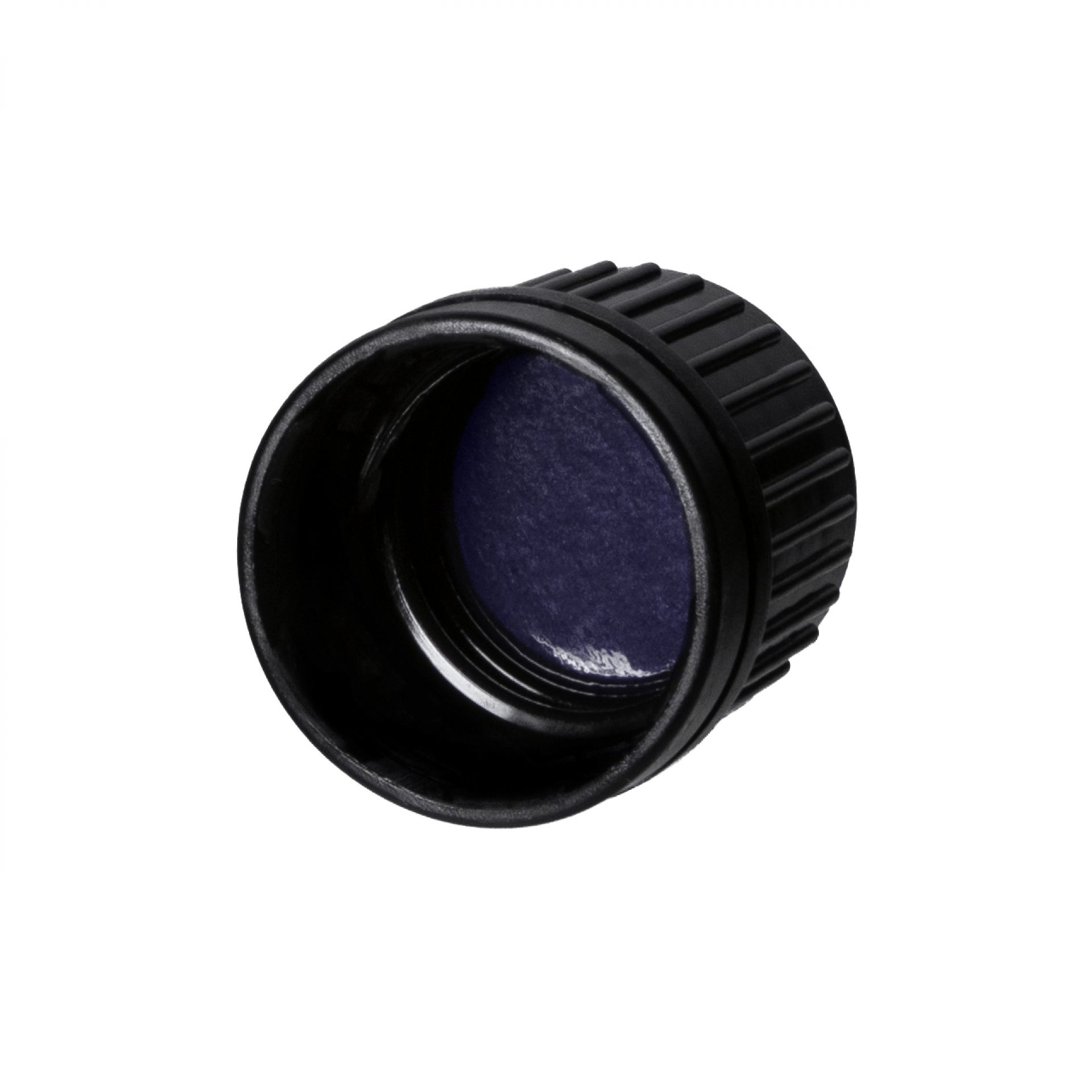 Screw cap tamper-evident DIN18, II, PP, black, violet Phan inlay (Orion)