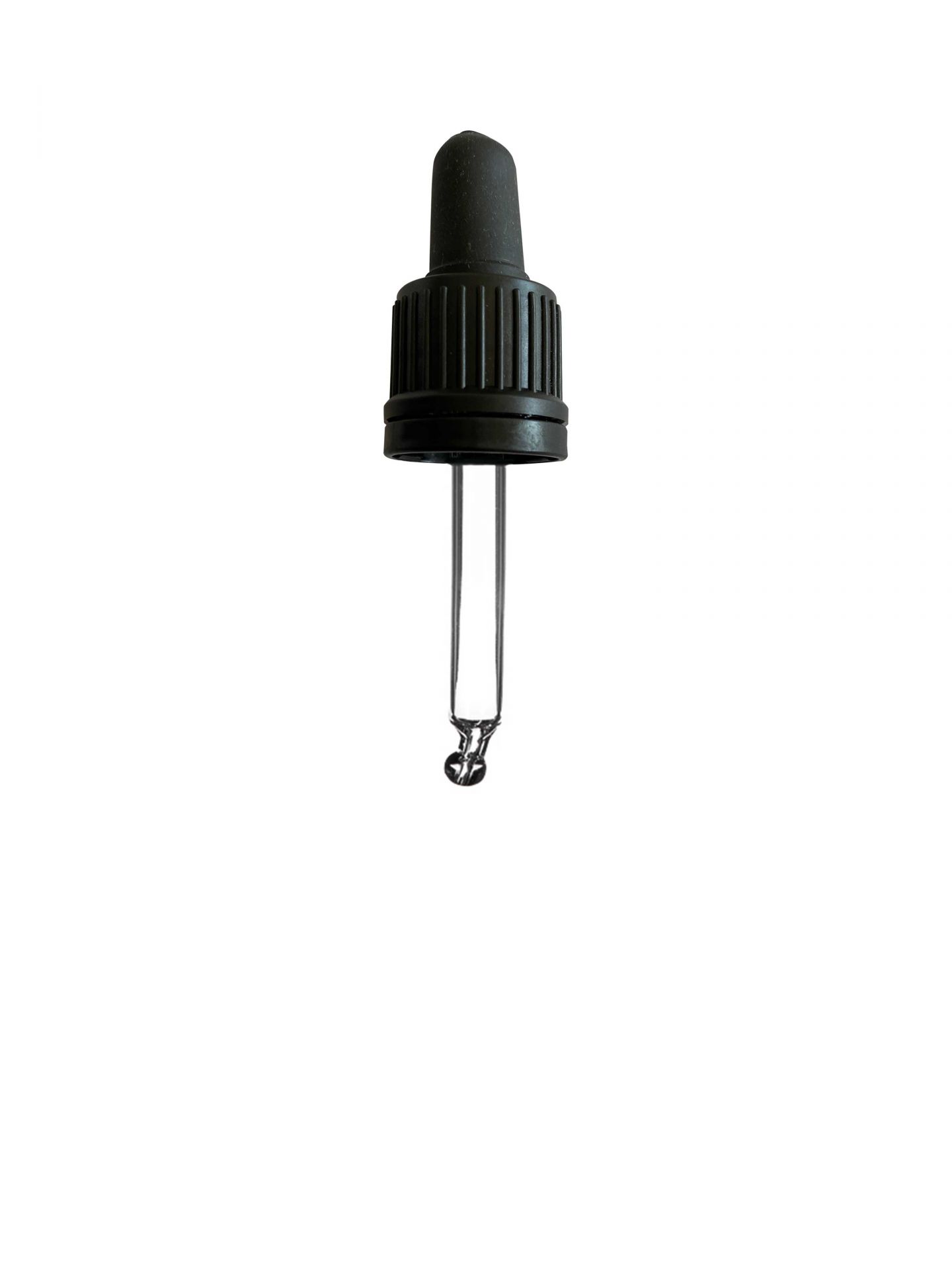 Pipette tamper evident DIN18, II, black, ribbed, bulb TPE, dose 0.7ml, bent ball tip (Orion 10-63)