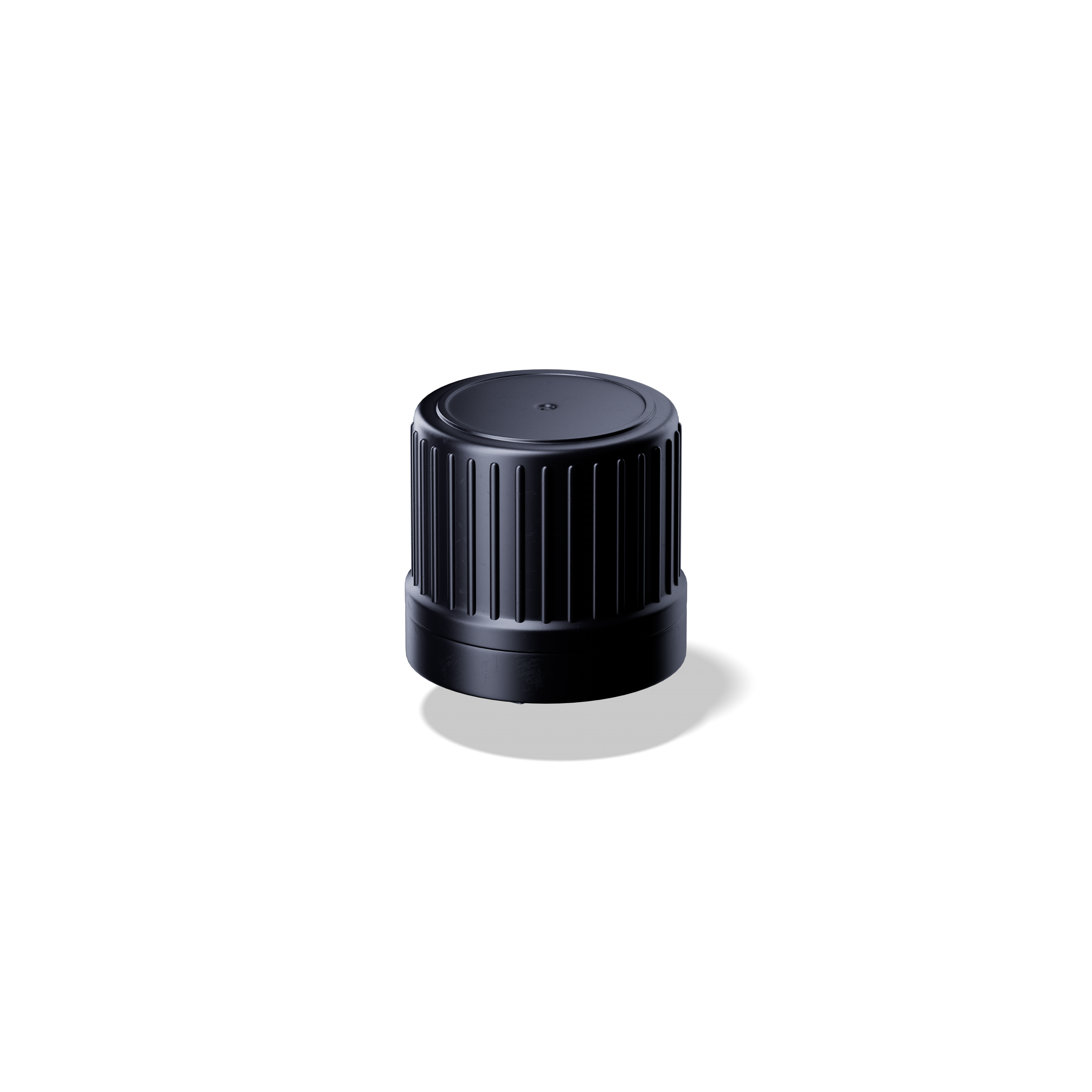 Screw cap tamper evident DIN18, II, PEHD, black matte, natural vertical dropper 0.7mm (Orion)