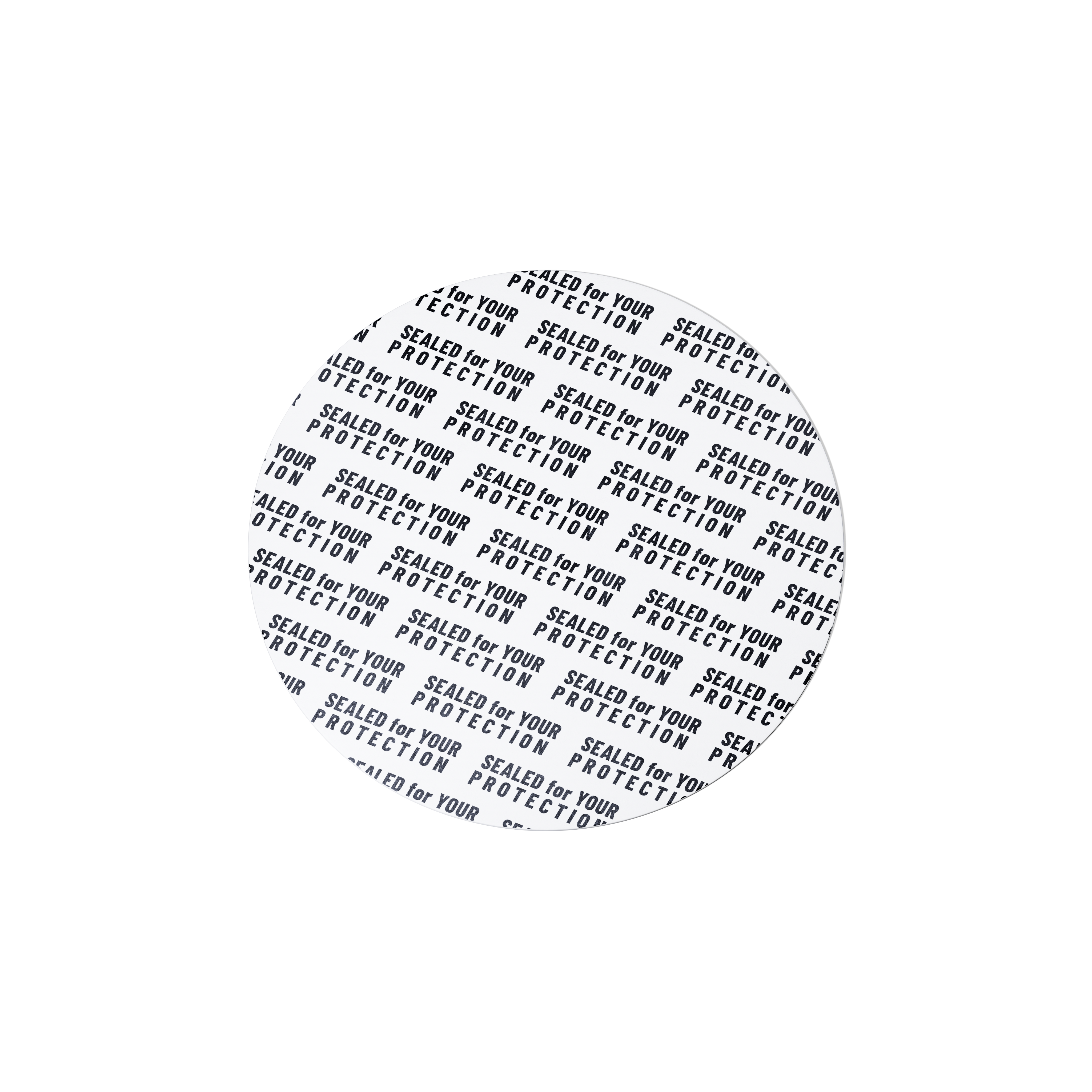 Pressure sensitive seal, 64mm, white, black text (Eris 120), only applicable for dry goods   