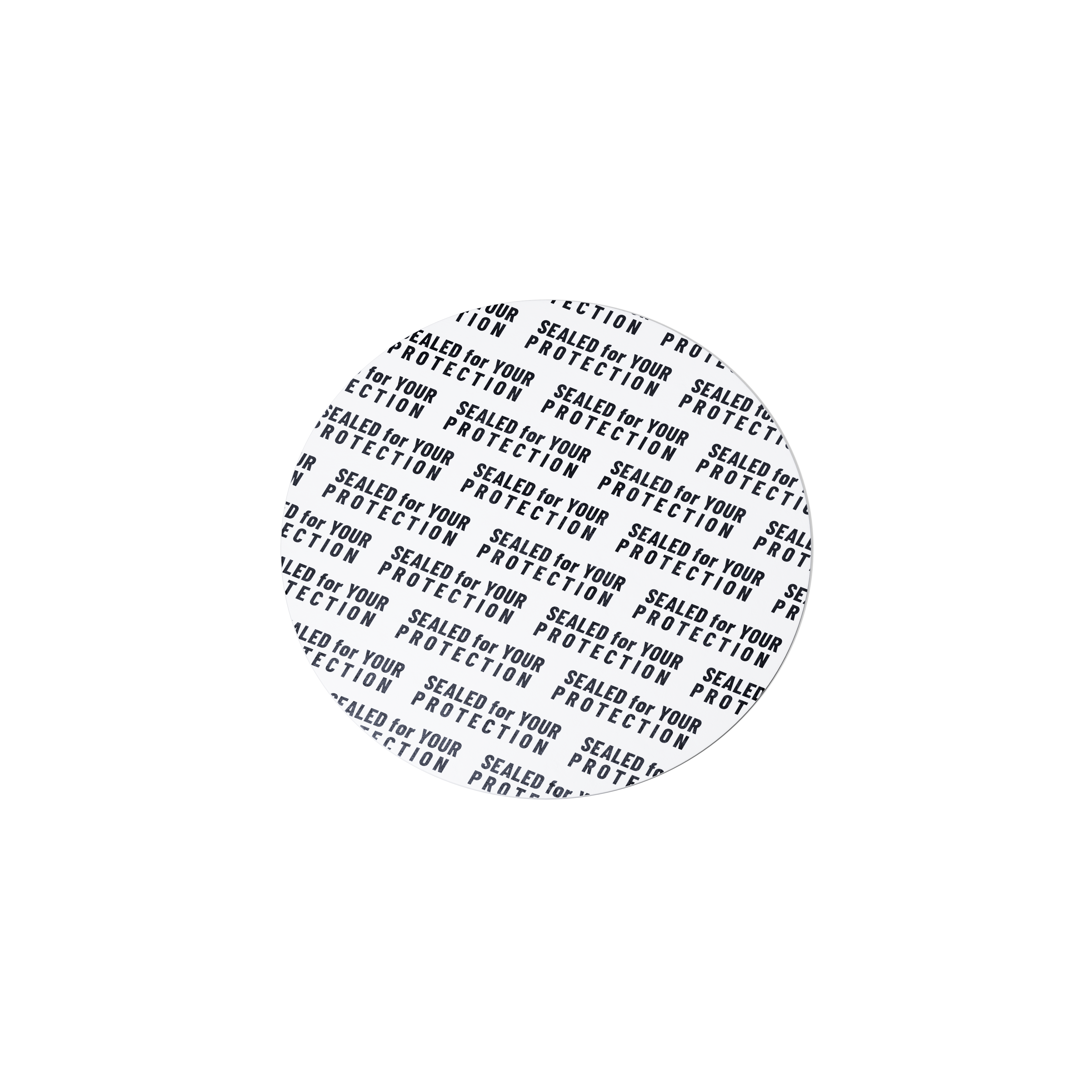 Pressure sensitive seal, 57mm, white, black text (Sirius 50), only applicable for dry goods
