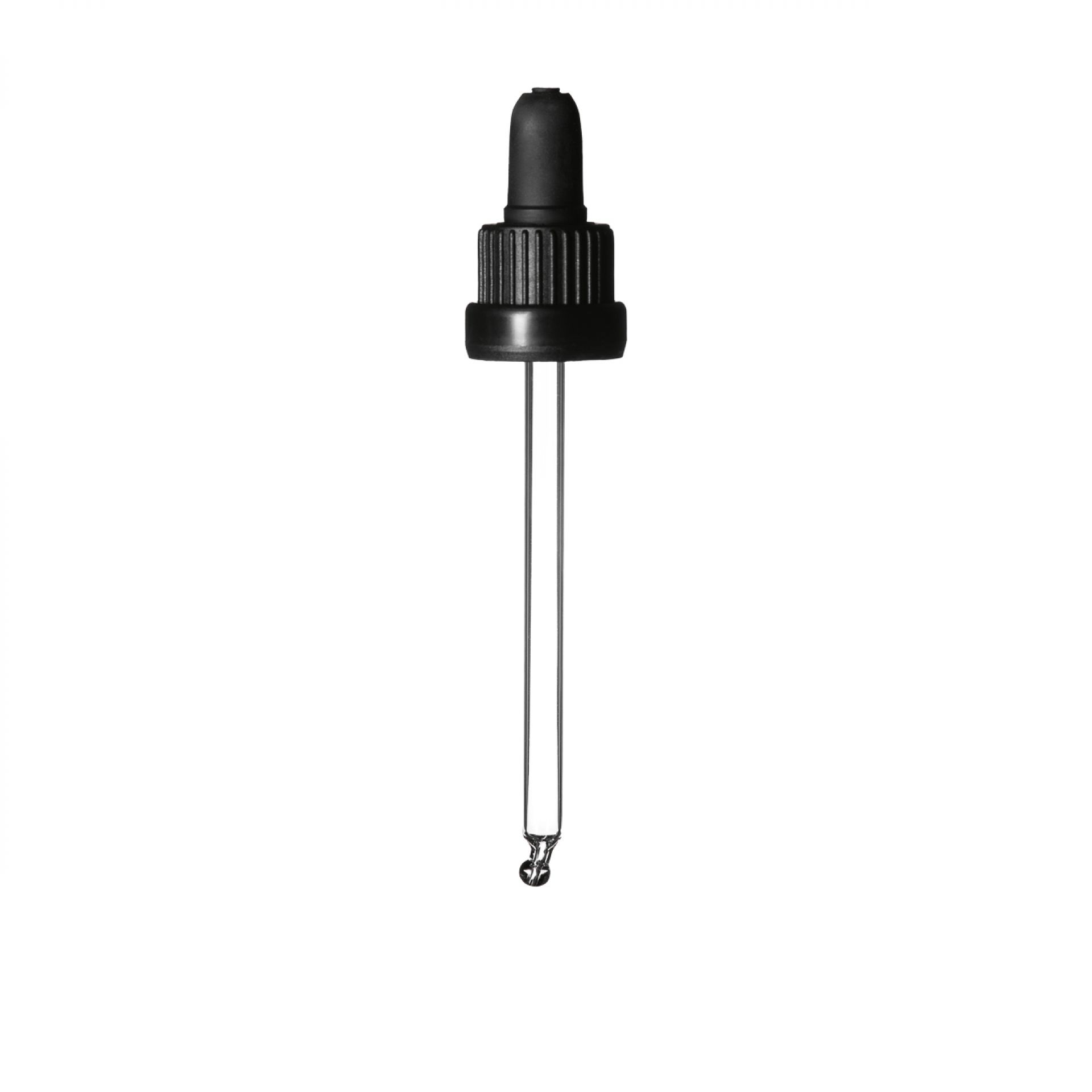 Pipette tamper evident DIN18, III, black, ribbed, bulb TPE, dose 0.7ml, bent ball tip (Orion 50)
