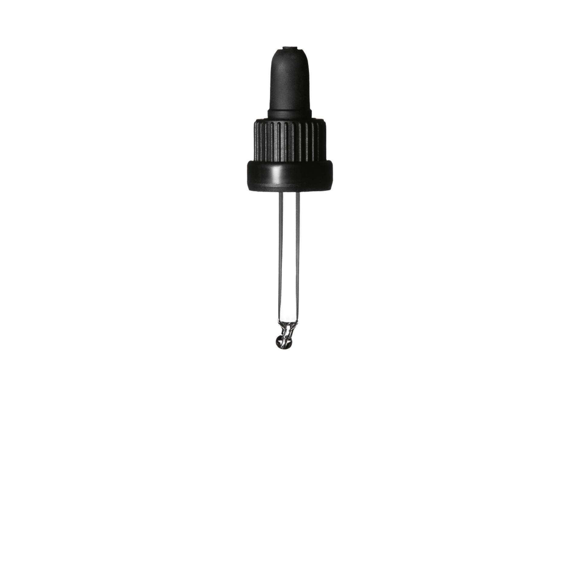 Pipette tamper evident DIN18, III, black, ribbed, bulb TPE, dose 0.7ml, bent ball tip (Orion 15)