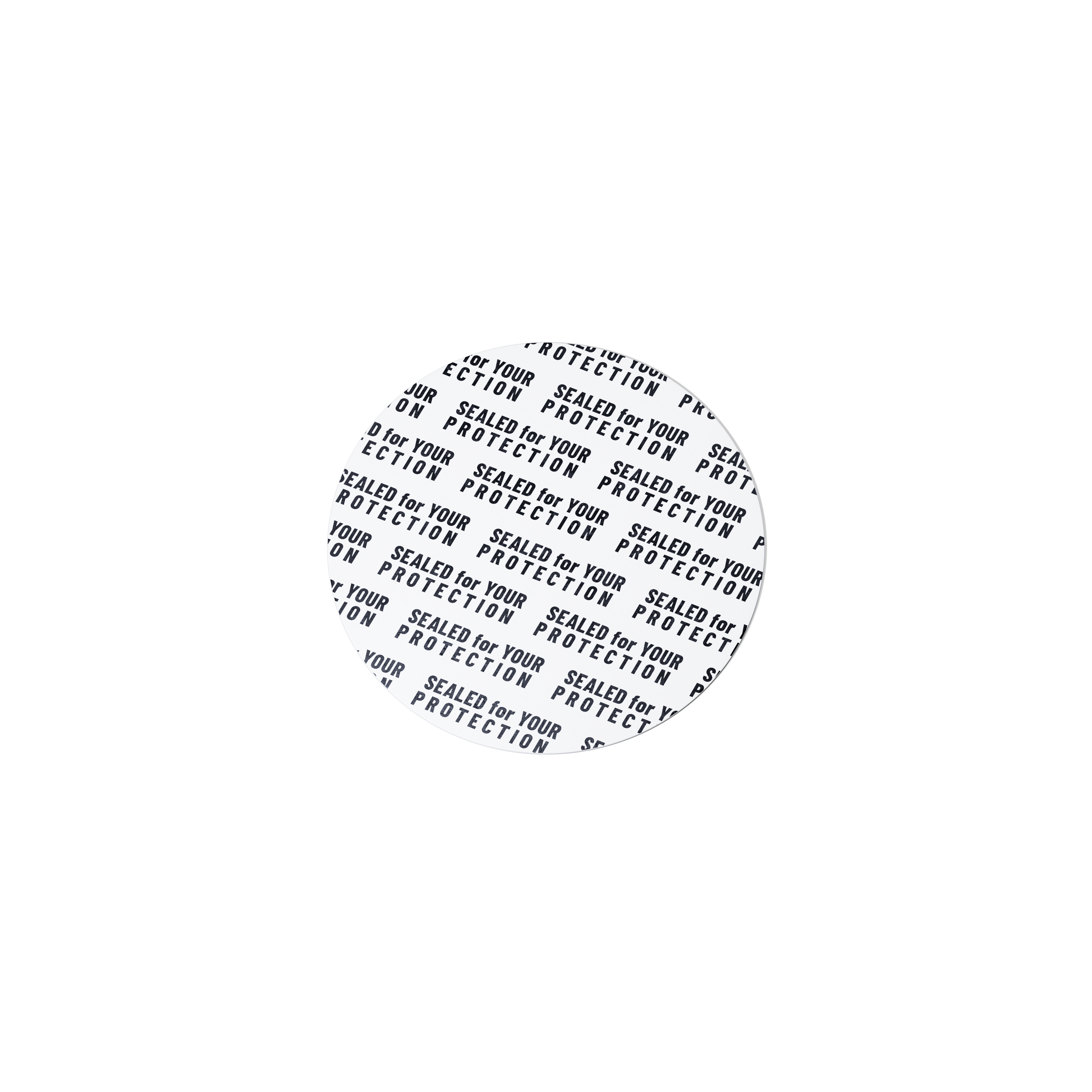 Pressure sensitive seal, 47mm, white, black text (Sirius 30), only applicable for dry goods