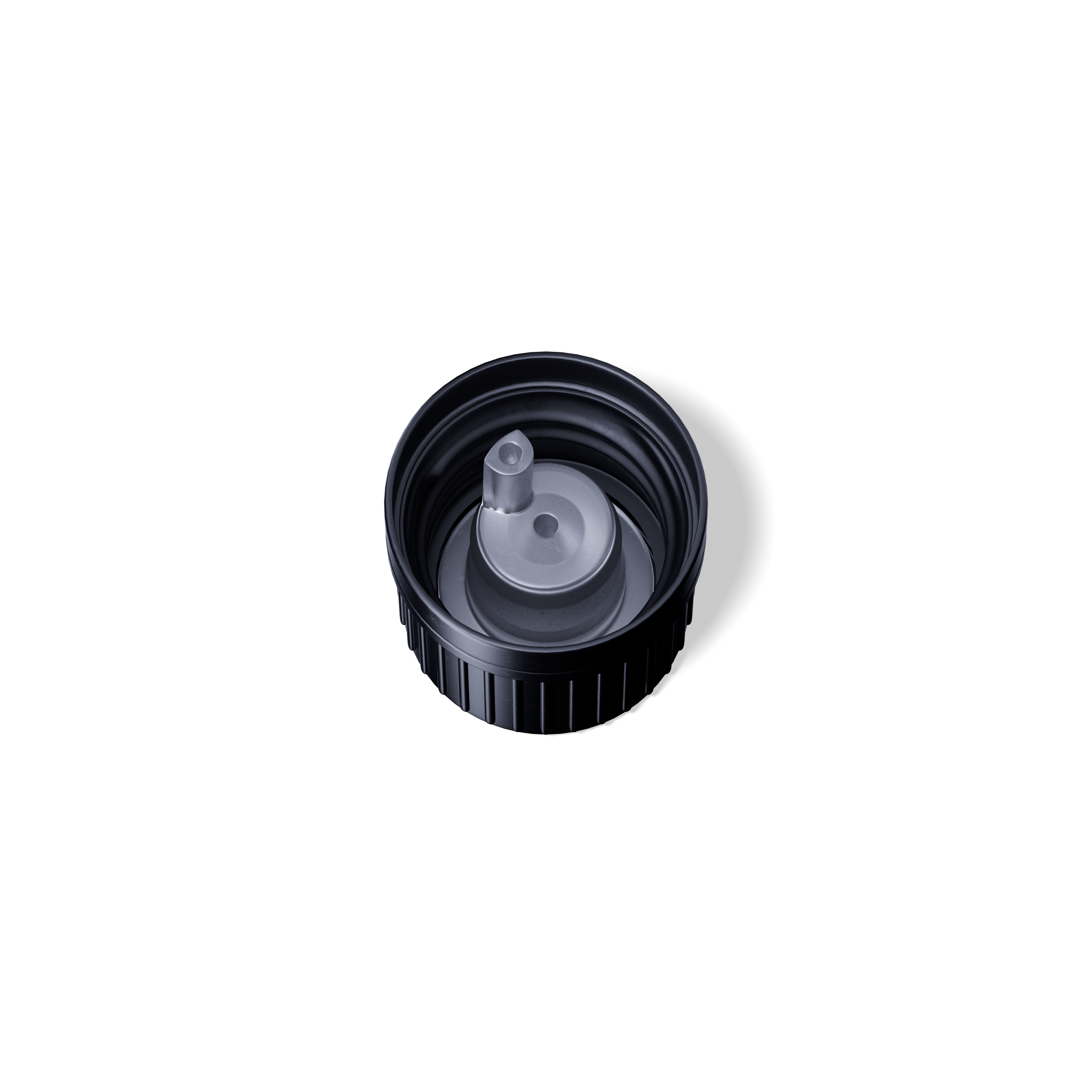 Screw cap tamper evident DIN18, II, PEHD, black matte, natural vertical dropper 0.7mm (Orion)