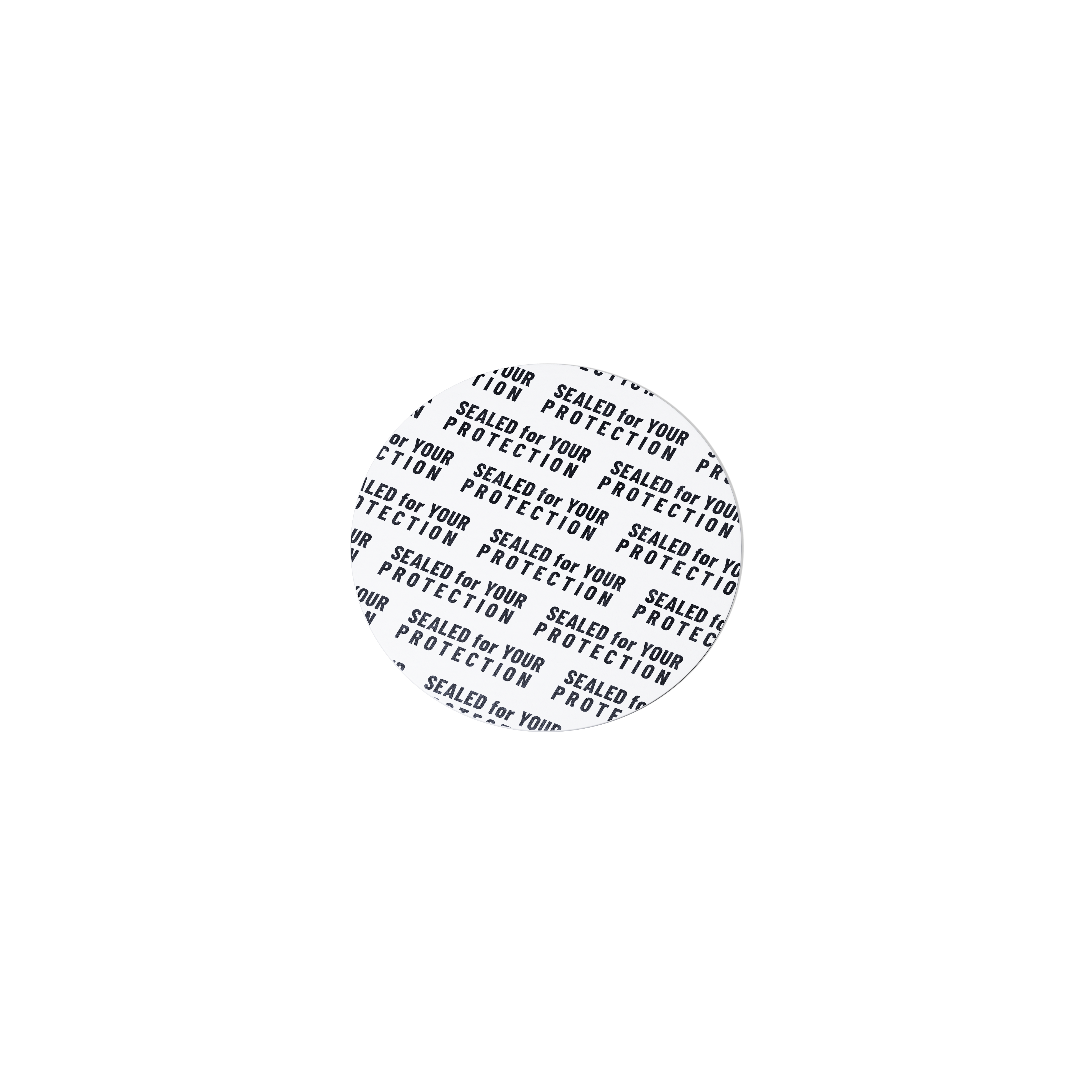 Pressure sensitive seal, 42mm, white, black text (Saturn 50/100-96), only applicable for dry goods