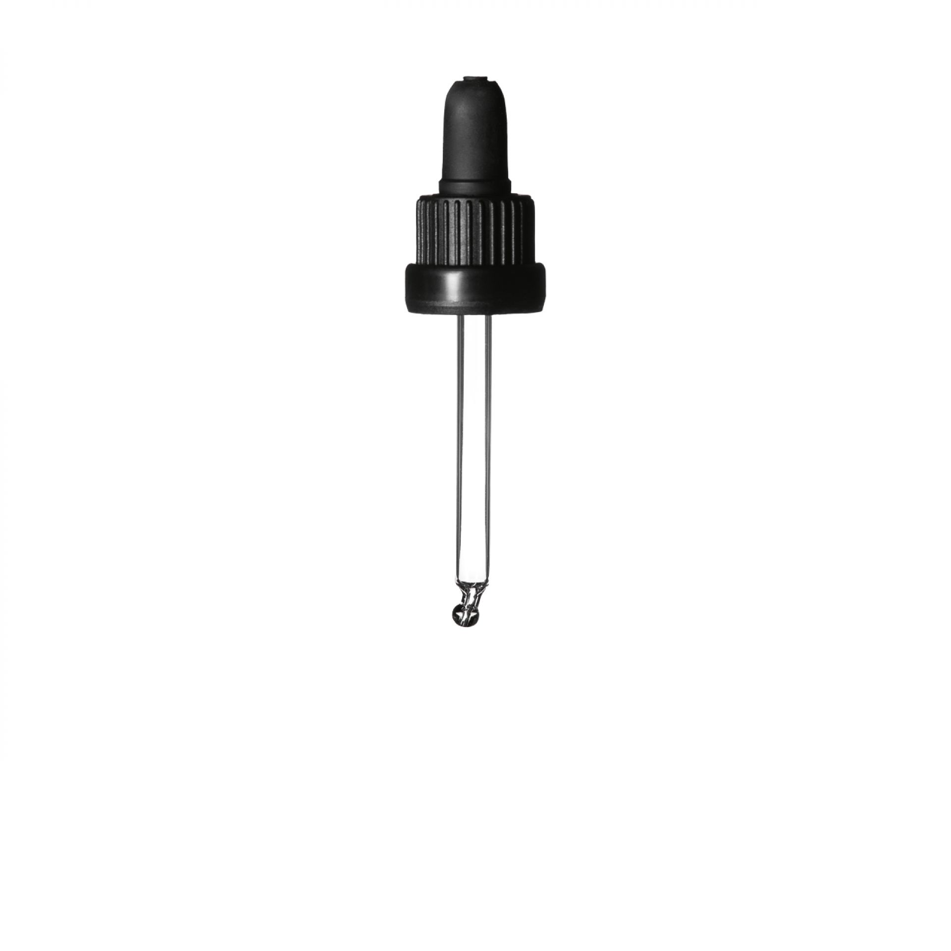 Pipette tamper evident DIN18, III, black, ribbed, bulb TPE, dose 0.7ml, bent ball tip (Orion 30) 