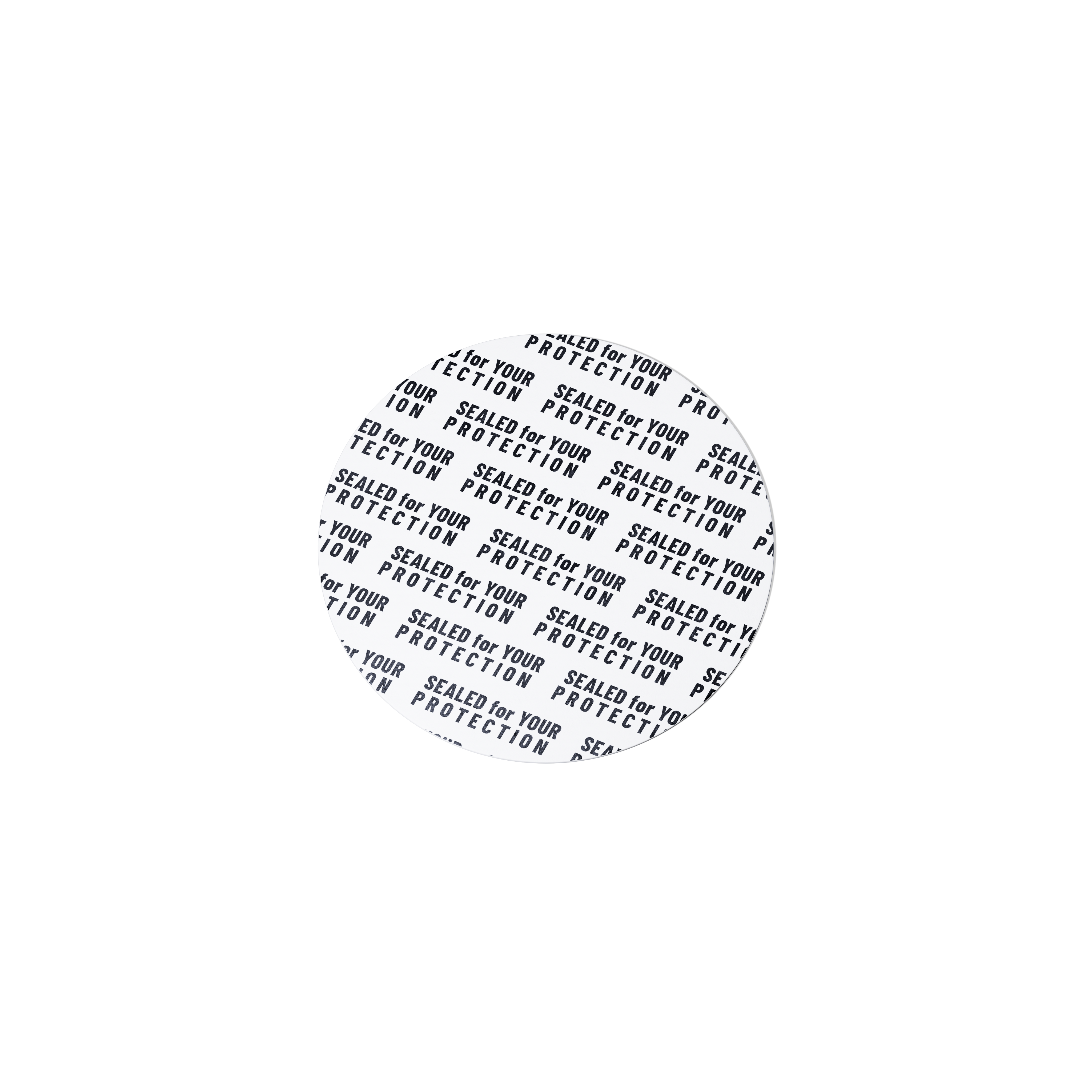 Pressure sensitive seal, 49mm, white, black text (Ceres 50), only applicable for dry goods