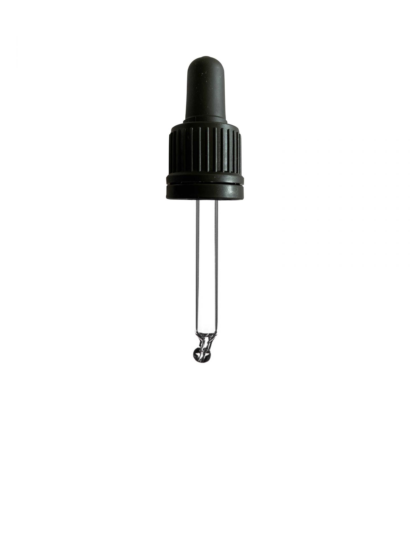 Pipette tamper evident DIN18, II, black, ribbed, bulb TPE, dose 0.7ml, bent ball tip (Orion 15)
