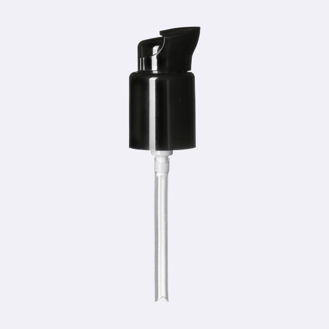 Lotion pump Metropolitan stepped, 18/415, PP, black, glossy finish, dose 0.15 ml, with black security clip (for Virgo 30 ml)