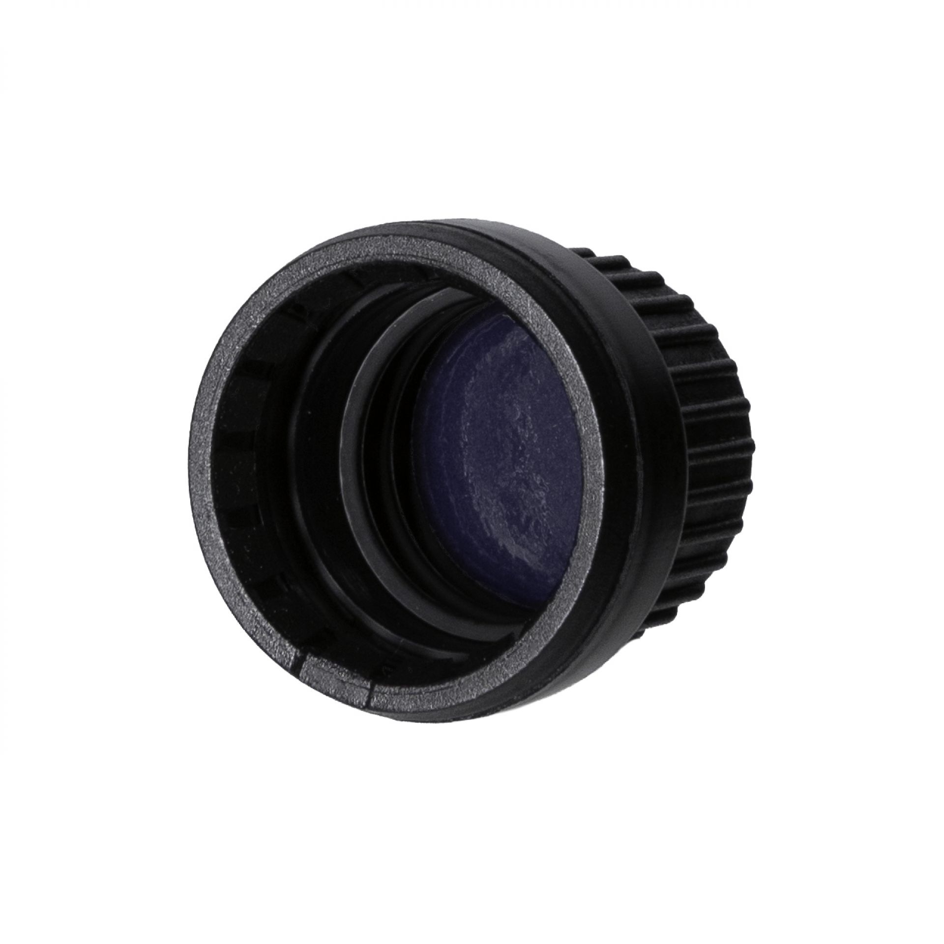 Screw cap tamper-evident DIN18, III, PP, black, violet Phan inlay (Orion)
