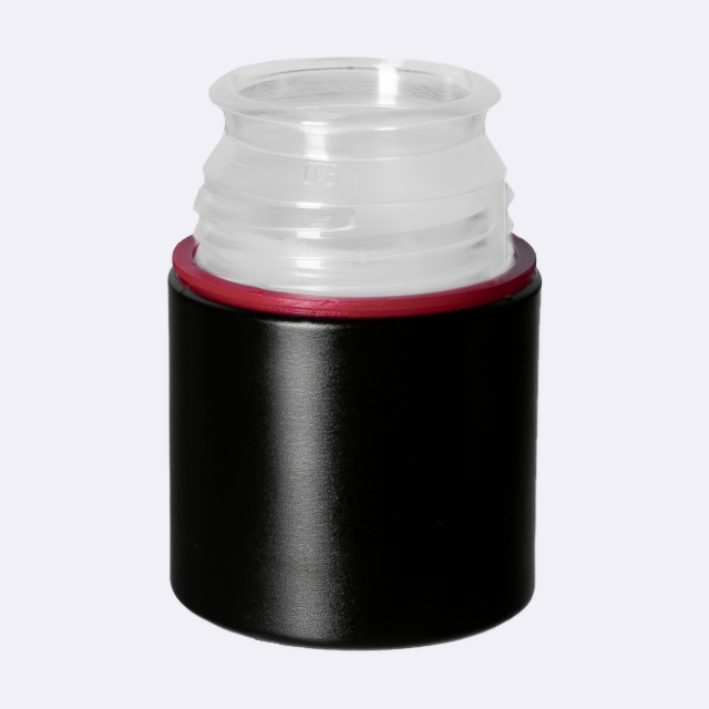 Pourer cap CPR height 47, tamper-evident, Aluminum/PP, black with natural pourer