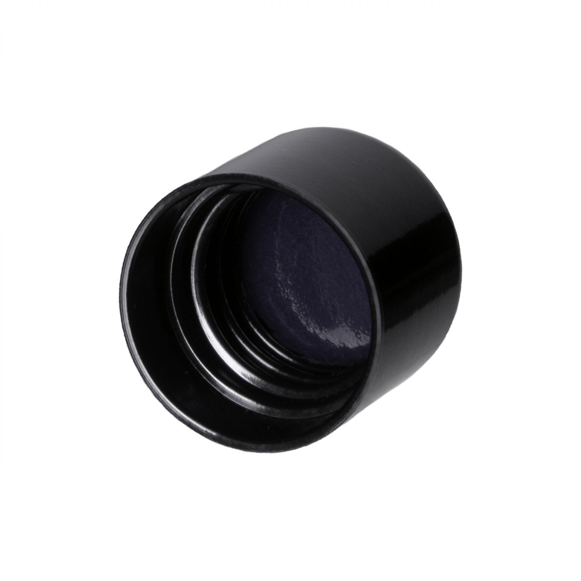 Screw cap DIN18, Urea, black, semi-glossy finish, violet Phan inlay (Orion)
